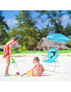 Silla de Playa Plegable para Niños PLULON con Paraguas Azul 2