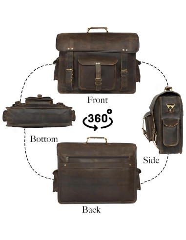 Bolsa de mensajero de cuero 18" para laptop vintage - Unisex