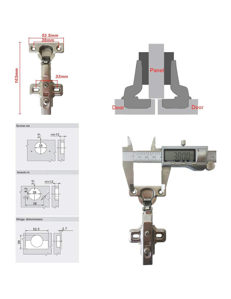 Bisagra Media Superposición LIKERAINY 26mm con Amortiguador - Paquete de 4 Bisagra Media Superposición LIKERAINY 26mm con Amortiguador - Paquete de 4