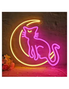 Cartel de Neón Gato Luna LED Vveikea Dimmable 29x29 cm