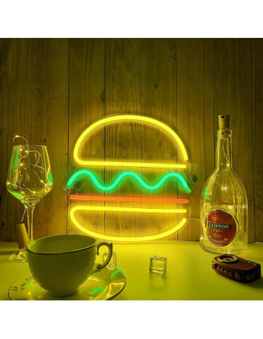 Luz de Neón LED Hamburguesa Cynzia 30.48x30.48cm USB