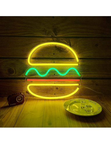 Luz de Neón LED Hamburguesa Cynzia 30.48x30.48cm USB