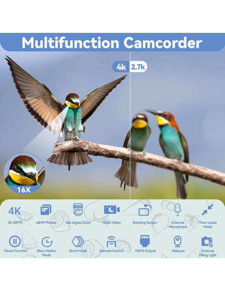 Cámara de Video 4K OIEXI con Zoom Digital 18X y Pantalla Táctil Cámara de Video 4K OIEXI con Zoom Digital 18X y Pantalla Táctil