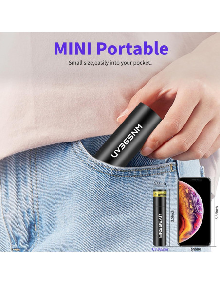 Linterna UV Recargable 365nm WMCODMW Mini Luz Negra Linterna UV Recargable 365nm WMCODMW Mini Luz Negra