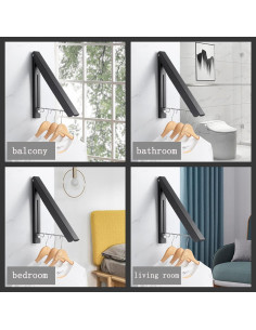 Perchero Retráctil Montado en Pared IN VACUUM Negro 27.2kg 2