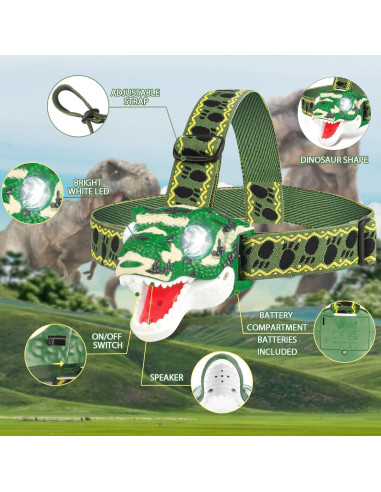 Linterna de Cabeza Dinosaurio T-Rex LED Verde Camo 8cm