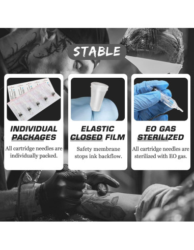 Agujas de Cartucho para Tatuaje Emalla 60Pcs Tamaño Mixto