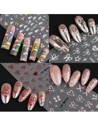 Pegatinas de Uñas 5D Fcozpjk Lazos Rosa y Blanco - 5 Hojas