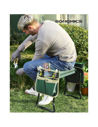 Banco de Rodillas y Asiento de Jardín SONGMICS Verde 60x27.5cm