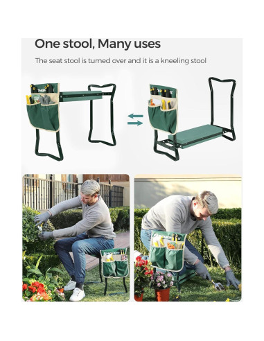 Banco de Rodillas y Asiento de Jardín SONGMICS Verde 60x27.5cm
