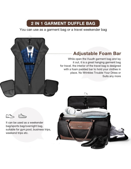 Bolsa Duffle de Cuero 50L V-Carry On para Ropa y Zapatos Bolsa Duffle de Cuero 50L V-Carry On para Ropa y Zapatos