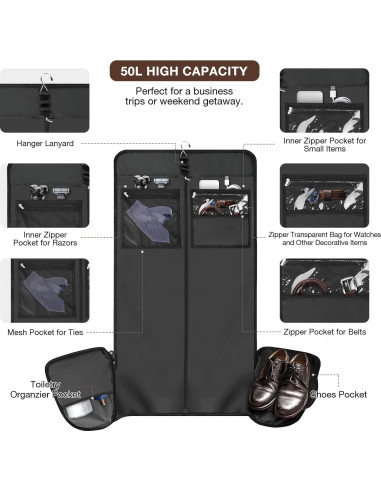 Bolsa Duffle de Cuero 50L V-Carry On para Ropa y Zapatos