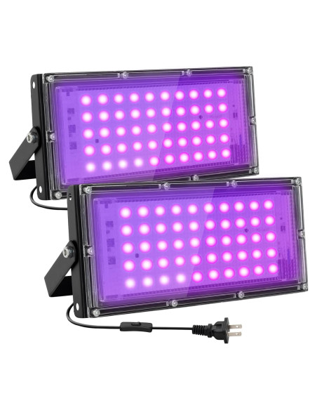 Luces Negras LED 50W Waygor, Proyector UV IP65, Paquete de 2 Luces Negras LED 50W Waygor, Proyector UV IP65, Paquete de 2