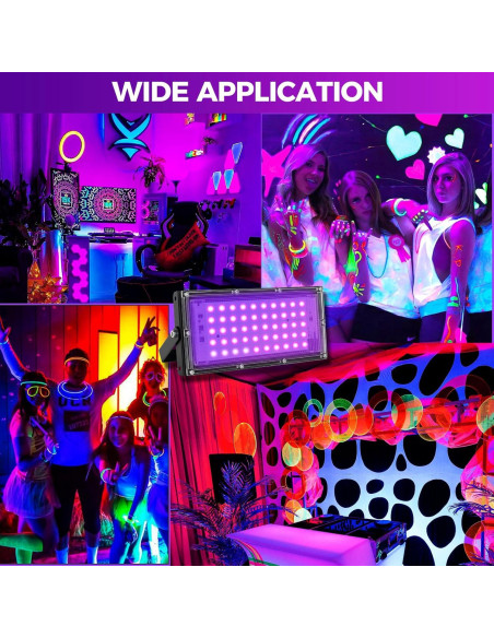 Luces Negras LED 50W Waygor, Proyector UV IP65, Paquete de 2 Luces Negras LED 50W Waygor, Proyector UV IP65, Paquete de 2