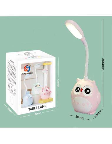 Lámpara de Escritorio LED Genyerl Búho Rosa Plegable USB