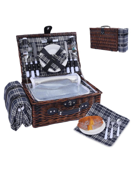Cesta de Picnic de Mimbre Neti Neti con Enfriador y Manta 4 Personas Cesta de Picnic de Mimbre Neti Neti con Enfriador y Manta 4 Personas