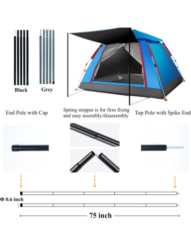 Varillas de tienda ajustables BATDIYOW - Juego de 2, 190.5 cm