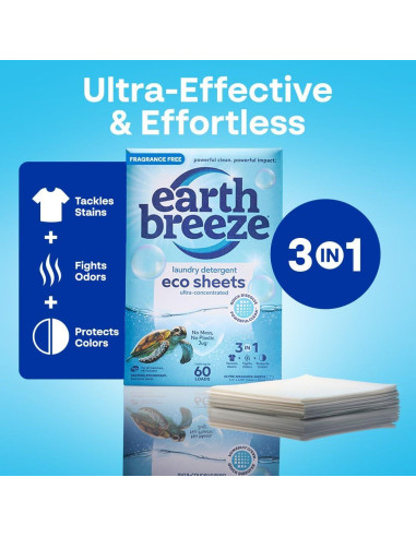 Hojas de detergente para ropa Earth Breeze sin fragancia - 60 cargas