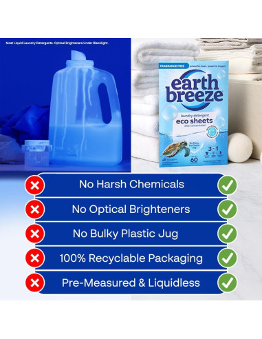 Hojas de detergente para ropa Earth Breeze sin fragancia - 60 cargas