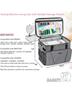 Funda Grande para Máquina de Coser BAGSFY - Negra, 41.91x25.4x33.02 cm 2