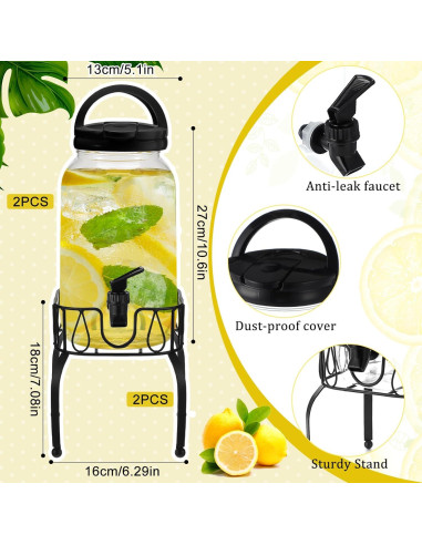 Dispensador de Bebidas Tanlade 3.8L con Soporte de Metal Negro