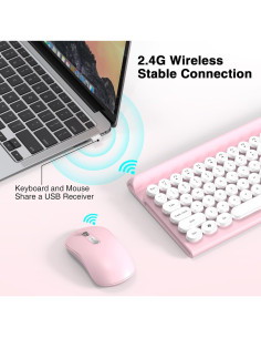 Combo Teclado y Ratón Inalámbricos RaceGT Rosa con Soporte 2