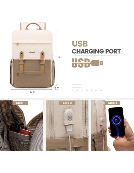 Mochila LOVEVOOK para Laptop 15.6" Beige y Café 23.2L Mochila LOVEVOOK para Laptop 15.6" Beige y Café 23.2L