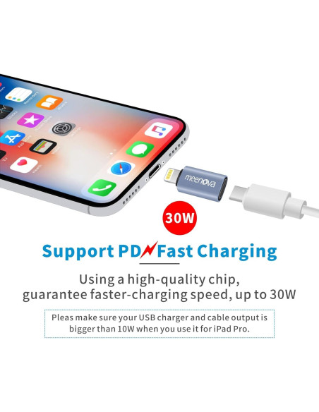 Adaptador USB-C a Lightning Meenova 30W para iPhone 14/13/12 Adaptador USB-C a Lightning Meenova 30W para iPhone 14/13/12