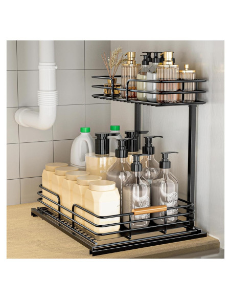 LAMU Organizador Bajo Fregadero 2 Niveles Negro 41.1x32x40.1 cm