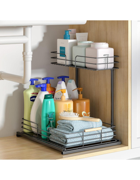 LAMU Organizador Bajo Fregadero 2 Niveles Negro 41.1x32x40.1 cm