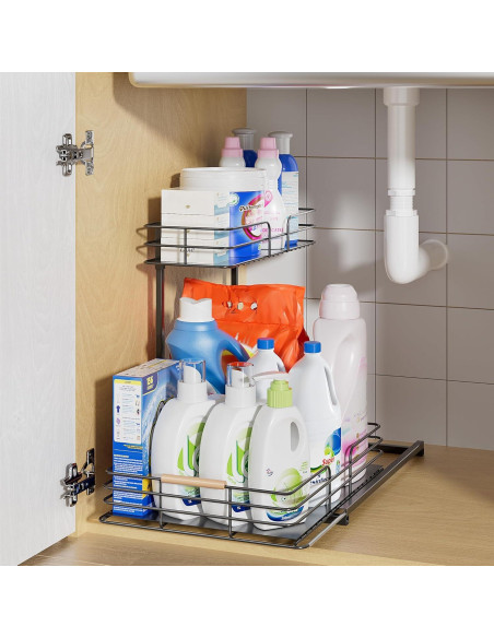 LAMU Organizador Bajo Fregadero 2 Niveles Negro 41.1x32x40.1 cm