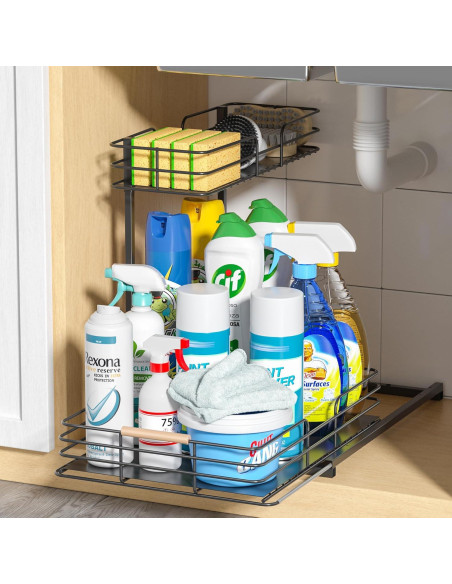 LAMU Organizador Bajo Fregadero 2 Niveles Negro 41.1x32x40.1 cm