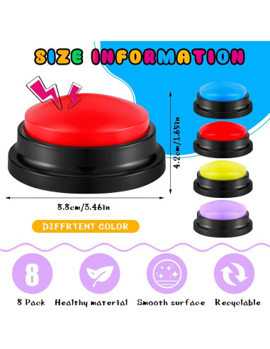Botones Grabables para Juegos Honoson - 8 Piezas Color Brillante