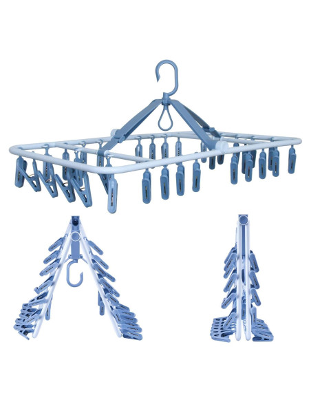 Percha Plegable Foshine Azul con 32 Clips para Secado Percha Plegable Foshine Azul con 32 Clips para Secado