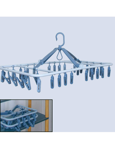 Percha Plegable Foshine Azul con 32 Clips para Secado