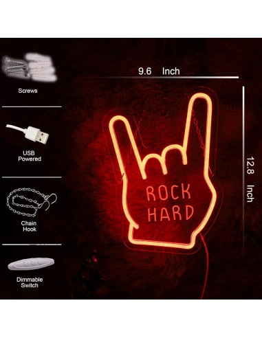 Cartel de Neón Rock Duro YUFAOO 32.5x24.4 cm Decoración