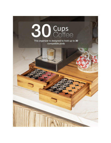 Organizador de Cápsulas de Café Tinamo de Madera Acacia 2 Cajones