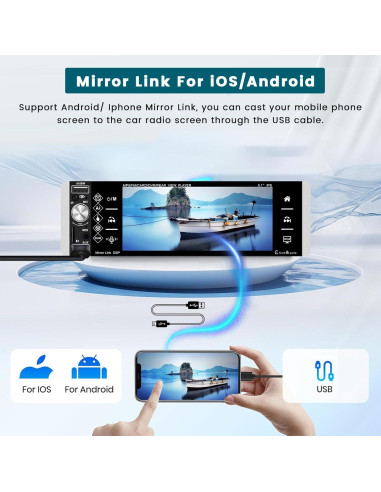 Estéreo de Coche Hikity 1 Din 5.1" Carplay Android Auto Bluetooth