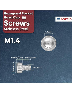 60 Tornillos Hexagonales M1.4-0.3 x 2mm Kozelo Acero Inoxidable 2