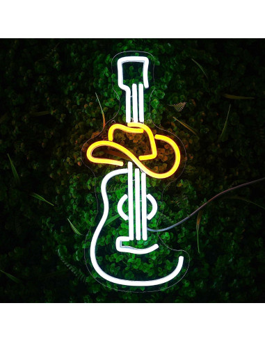 Luz de Neón Guitarra con Sombrero Amarillo LULANMP 42.9x18.8cm