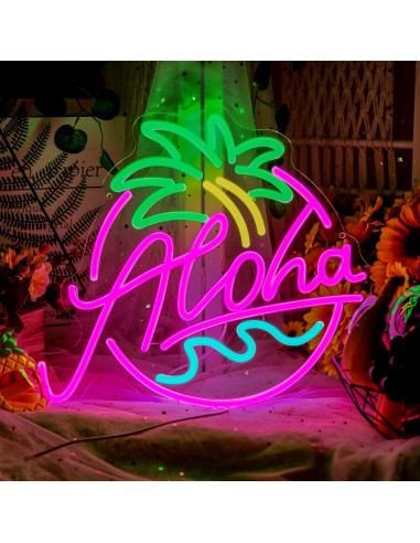 Cartel de Neón Aloha Coco LED 33x30cm para Decoración Tropical
