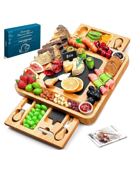 Tabla de Charcutería Grande Easoger de Bambú con Cajones Tabla de Charcutería Grande Easoger de Bambú con Cajones