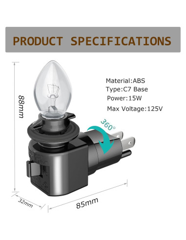 Luz Nocturna Enchufable Vartelen E12 Ajustable 220V 15W