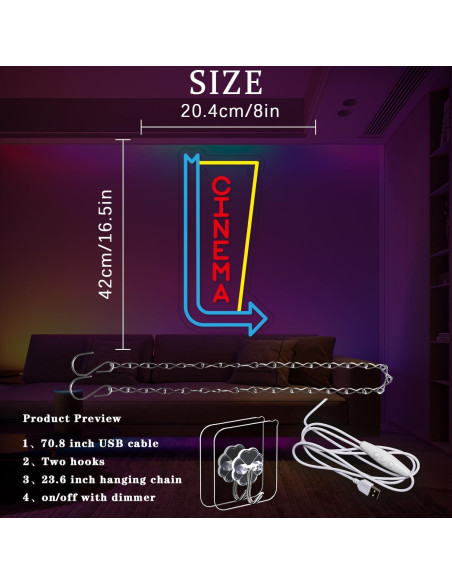Luz de Neón LED Flecha de Cine Alkkign 42x20 cm Decorativa Luz de Neón LED Flecha de Cine Alkkign 42x20 cm Decorativa