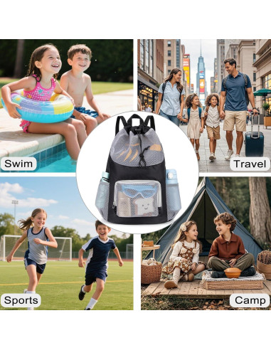 Mochila de natación para niños negra 48x38 cm malla transpirable