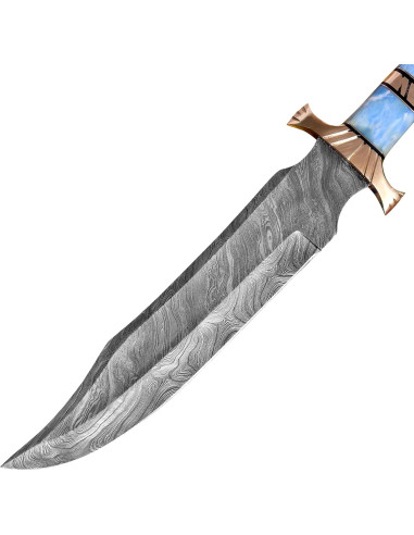 Cuchillo Bowie HUNTFORGE 40.64 cm Acero Damasco Mango Hueso