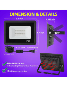 Luz Negra LED 36W ISUERFY IP66 Impermeable para Fiesta 2