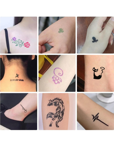 Kit de Tatuajes Temporales PFARRER 8 Botellas Tinta DIY 105 Piezas