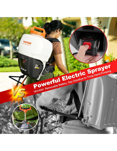 Pulverizador de Mochila Eléctrico TOOVEM 4 Galones 18V Pulverizador de Mochila Eléctrico TOOVEM 4 Galones 18V