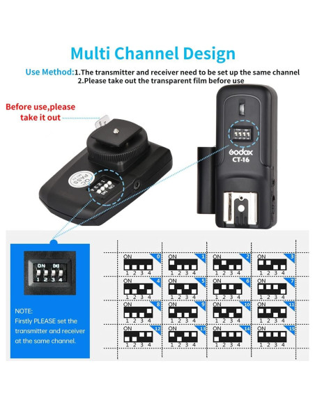 Kit de Disparador de Flash Inalámbrico Godox CT-16 para DSLR Kit de Disparador de Flash Inalámbrico Godox CT-16 para DSLR